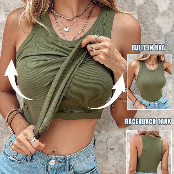 🔥 TIJDELIJK 50% KORTING! 👕 Geribbelde tanktop voor dames met ingebouwde bh – lichte ondersteuning, brede bandjes, geribbeld 🌸