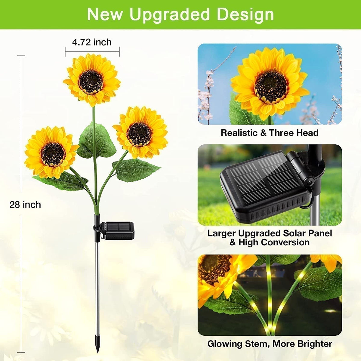 Zonnebloem Solar Lampen – Automatisch aan/uit, 14 uur verlichting, IP65 waterdicht