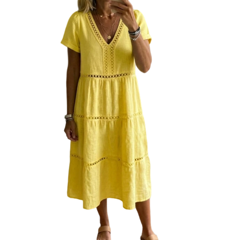 Dames elegante V-hals jurk met kantinzet