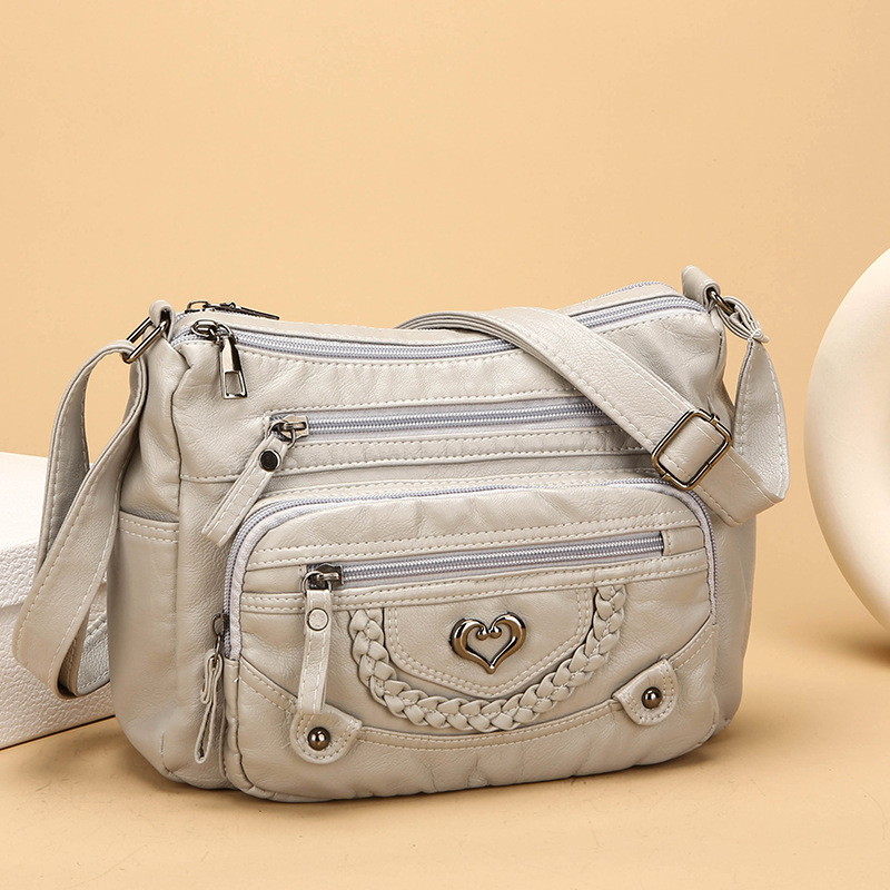Dames zacht PU-leer crossbody tas met meerdere vakken