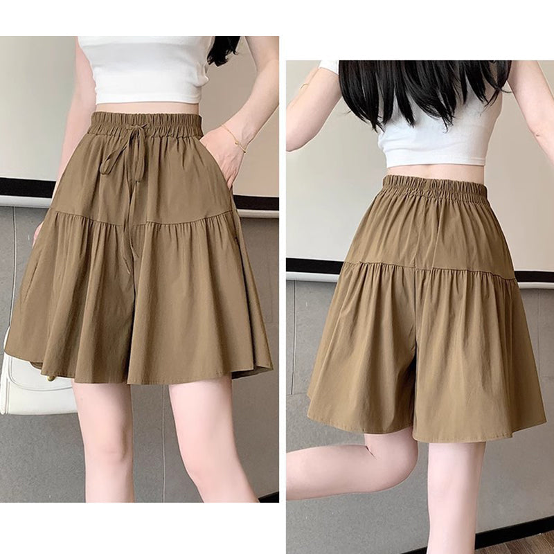 👗NU 50% KORTING🌸Hoge taille wijde pijp skort met gerimpelde randen – Verstelbare pasvorm & flatteuze A-lijn🎀