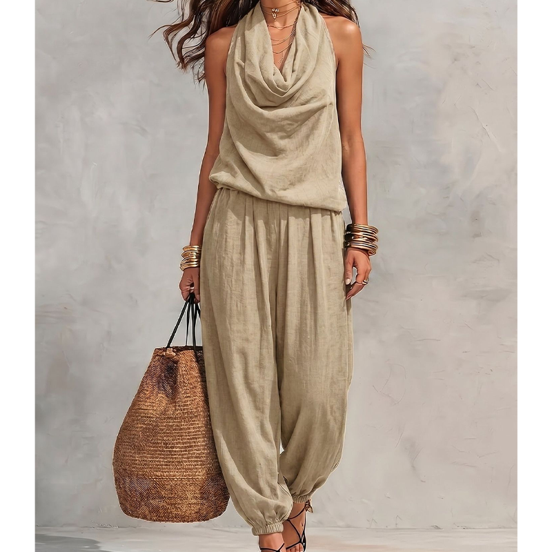 Women Halter Neck Wide Leg Jumpsuit