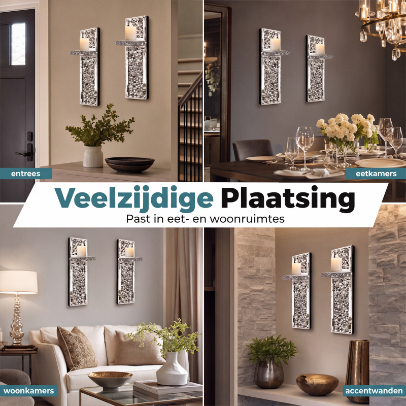 Kaarsenhouder van gebroken kristalglas voor wandmontage