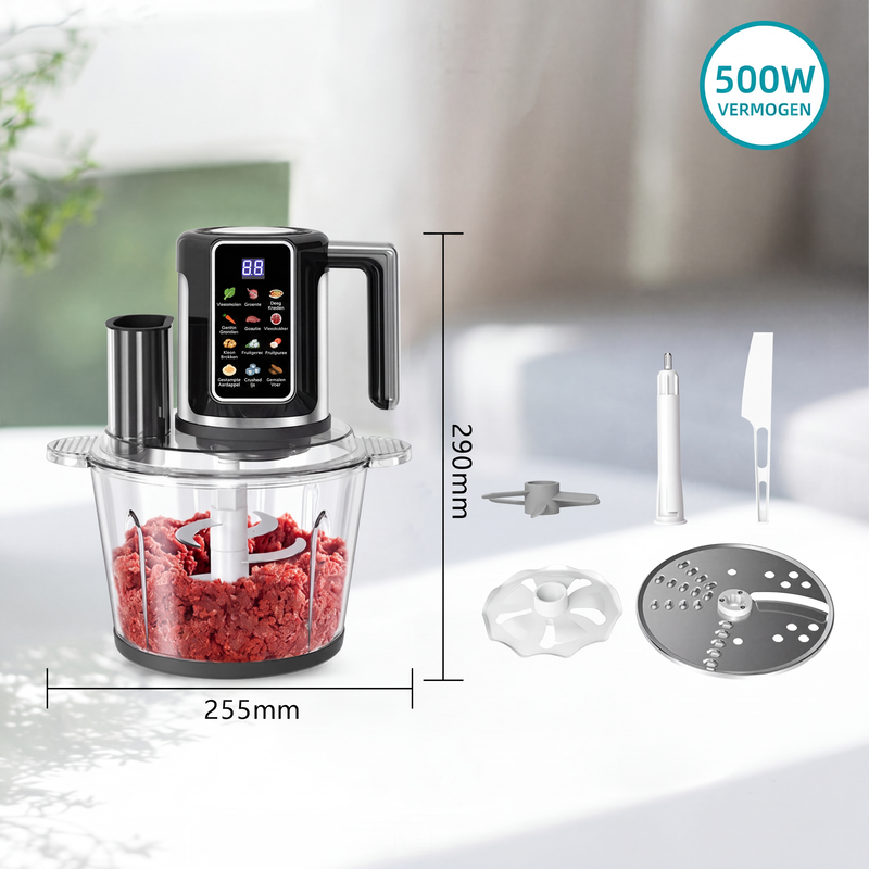 Multifunctionele foodprocessor met aanraakbediening en glazen kom