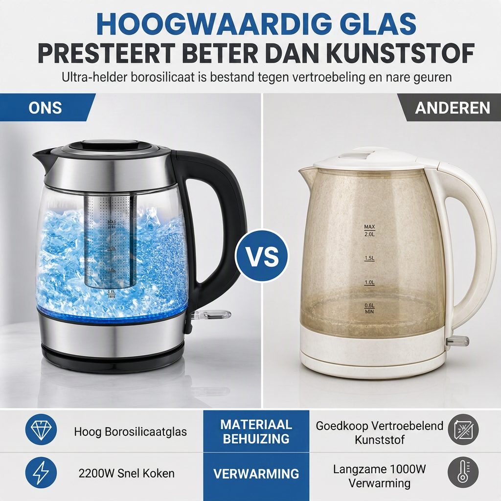 Glazen Waterkoker – 2L, Automatische Uitschakeling & Oververhittingsbeveiliging