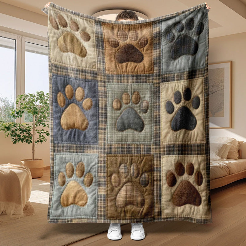 📢📢Zacht en warm op de bank zonder zware sprei – Flanellen Deken met Pootafdrukprint | 7 Maten | Kaki & Blauw 🐾☀️