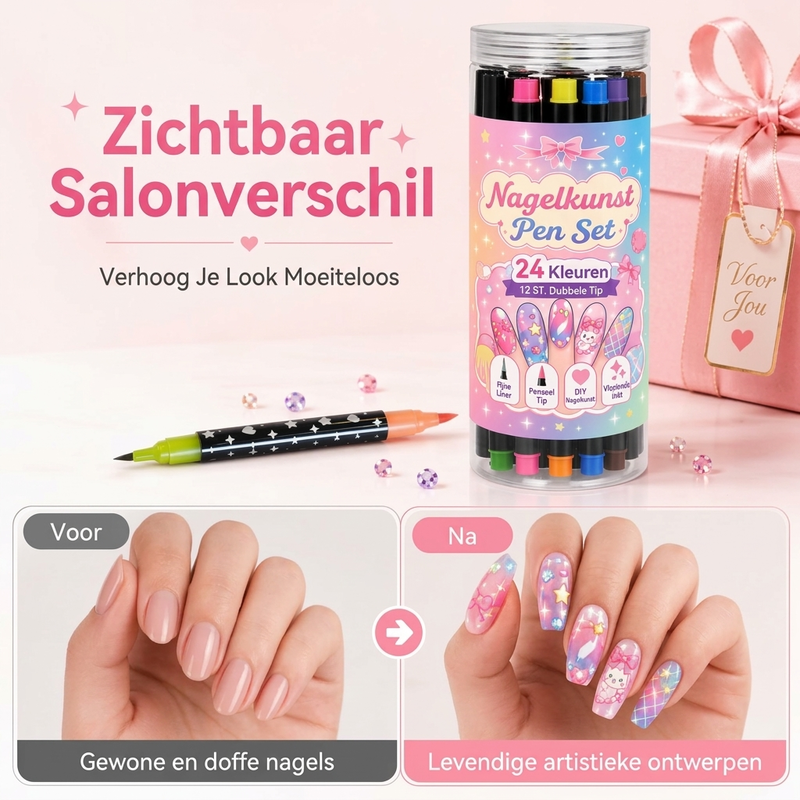 24 kleuren dubbelzijdige nail art-pennenset