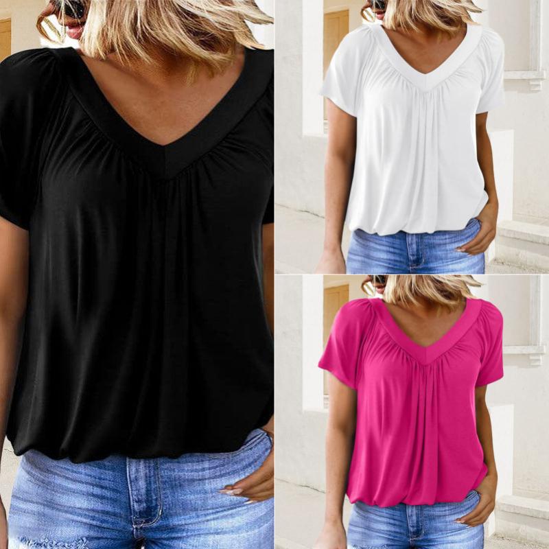 ✨ 50% KORTING 💖 Dames Casual Geplooide V-hals Korte Mouw Top