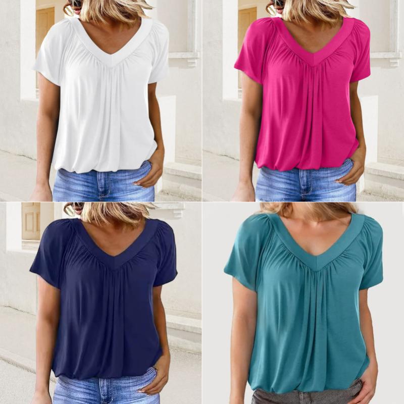✨ 50% KORTING 💖 Dames Casual Geplooide V-hals Korte Mouw Top