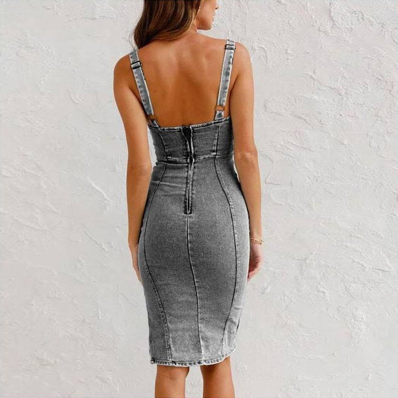 🥳HETE UITVERKOOP 2026🥳💞Meer dan 50.000 verkocht!💥50% korting!👗💙 Trending dit seizoen | Nauwsluitende denim jurk met U-hals | Gemakkelijke stijl voor elke gelegenheid ✨👜