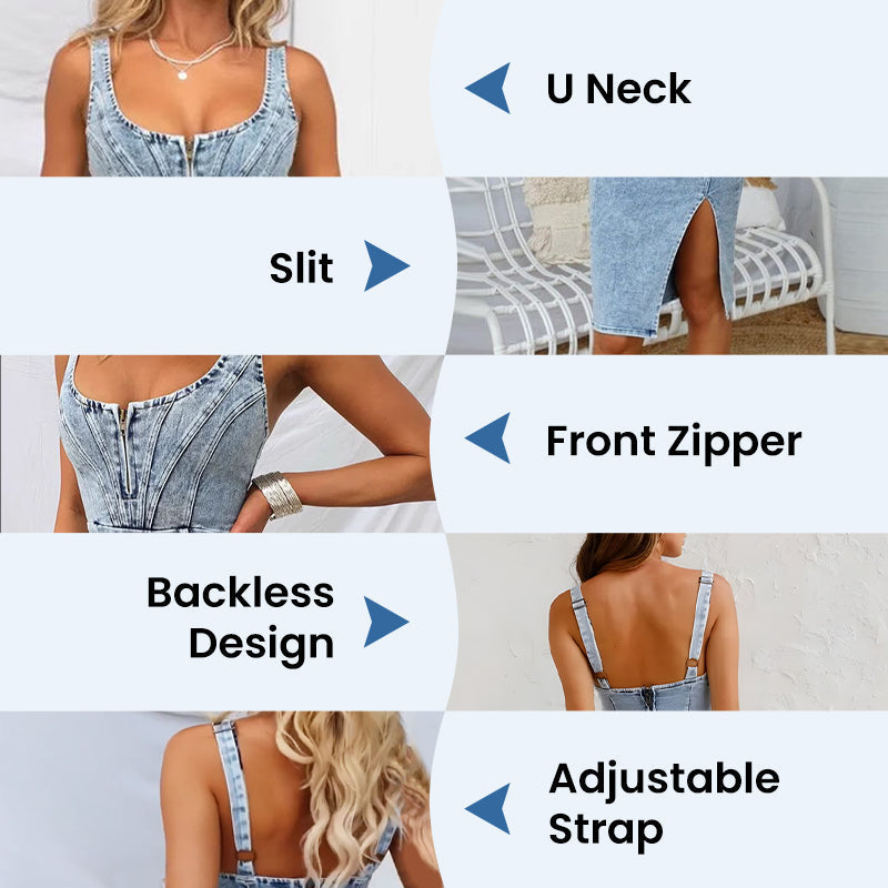 🥳HETE UITVERKOOP 2026🥳💞Meer dan 50.000 verkocht!💥50% korting!👗💙 Trending dit seizoen | Nauwsluitende denim jurk met U-hals | Gemakkelijke stijl voor elke gelegenheid ✨👜