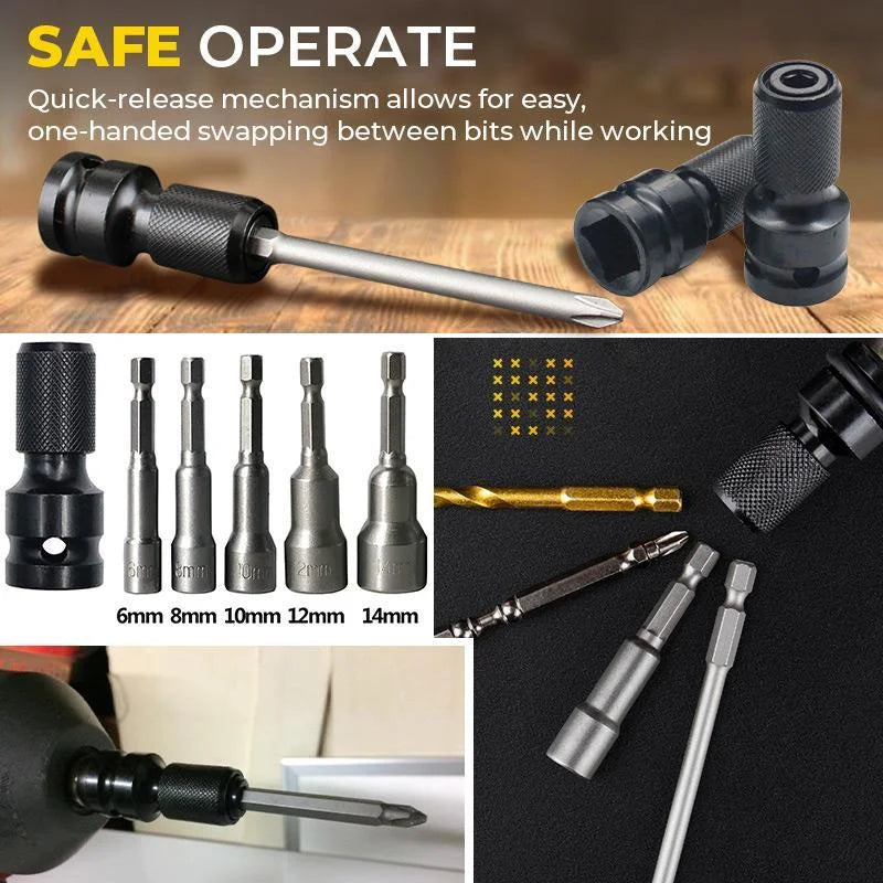 📢📢50% KORTING⏰1/4" Hex Shank Dopsleuteladapter – 1/2" naar 1/4", Snelontgrendeling⚙️