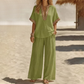 Dames V-hals Top en Wijde Pijp Broek Set