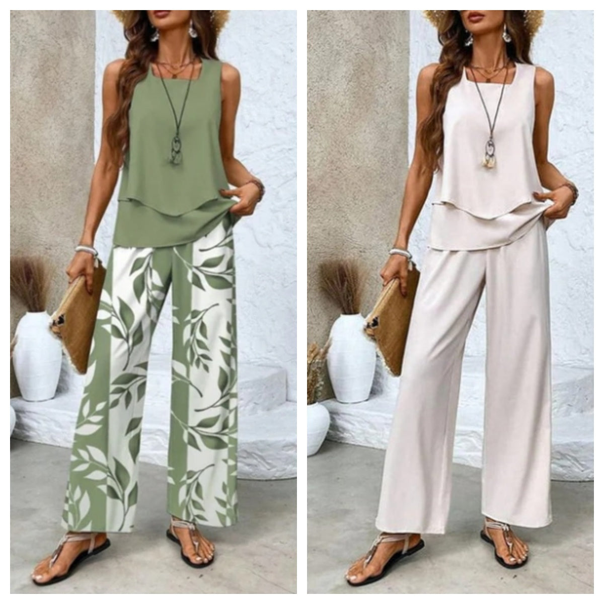 🌸Dames Trendy Print 2-delige Outfits Mouwloze Top & Broek
