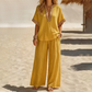 Dames V-hals Top en Wijde Pijp Broek Set
