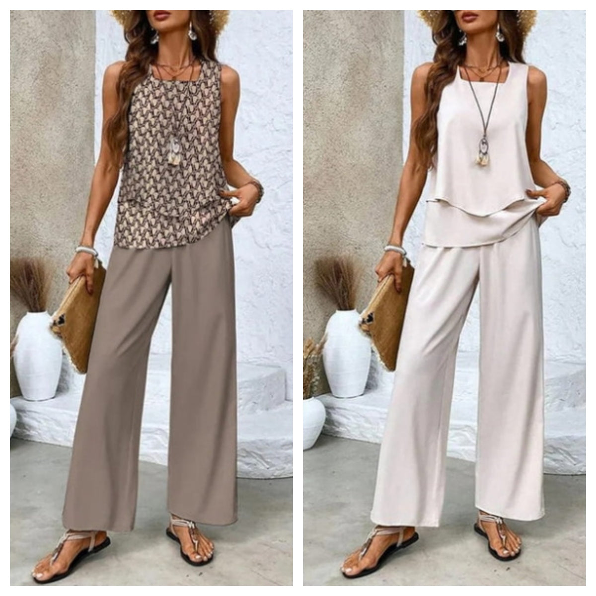 🌸Dames Trendy Print 2-delige Outfits Mouwloze Top & Broek