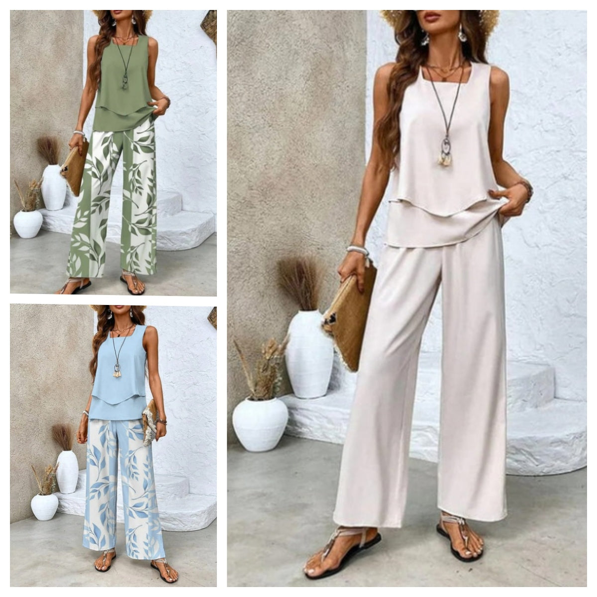 🌸Dames Trendy Print 2-delige Outfits Mouwloze Top & Broek