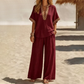 Dames V-hals Top en Wijde Pijp Broek Set