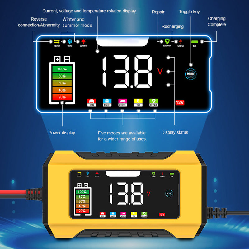 🔋 FLASH-ACTIE: 50% KORTING! ⚡ Slimme Auto Acculader 12V 6A – 9 Stappen & Impulsreparatie – LCD Kleurendisplay voor Loodzuur Accu's 🚗