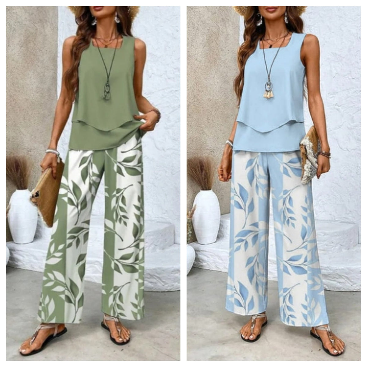 🌸Dames Trendy Print 2-delige Outfits Mouwloze Top & Broek
