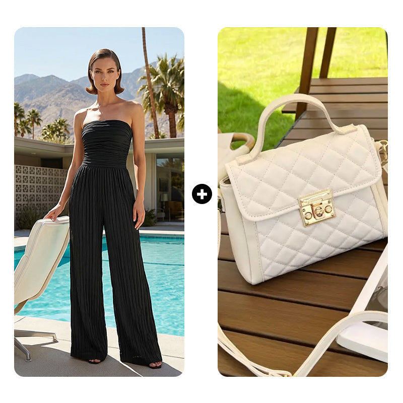 🎁2026 Nieuw binnen 50% KORTING💥🔥🎁Strapless jumpsuit met wijde pijpen en kreukels