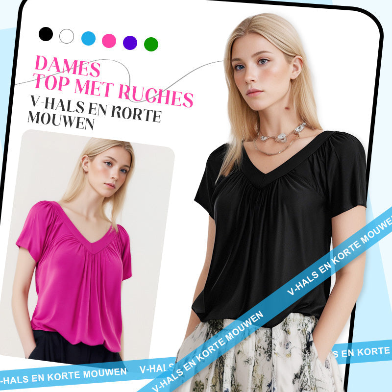 ✨ 50% KORTING 💖 Dames Casual Geplooide V-hals Korte Mouw Top