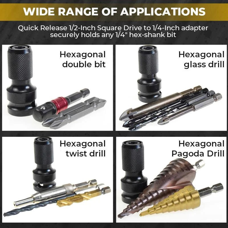 📢📢50% KORTING⏰1/4" Hex Shank Dopsleuteladapter – 1/2" naar 1/4", Snelontgrendeling⚙️