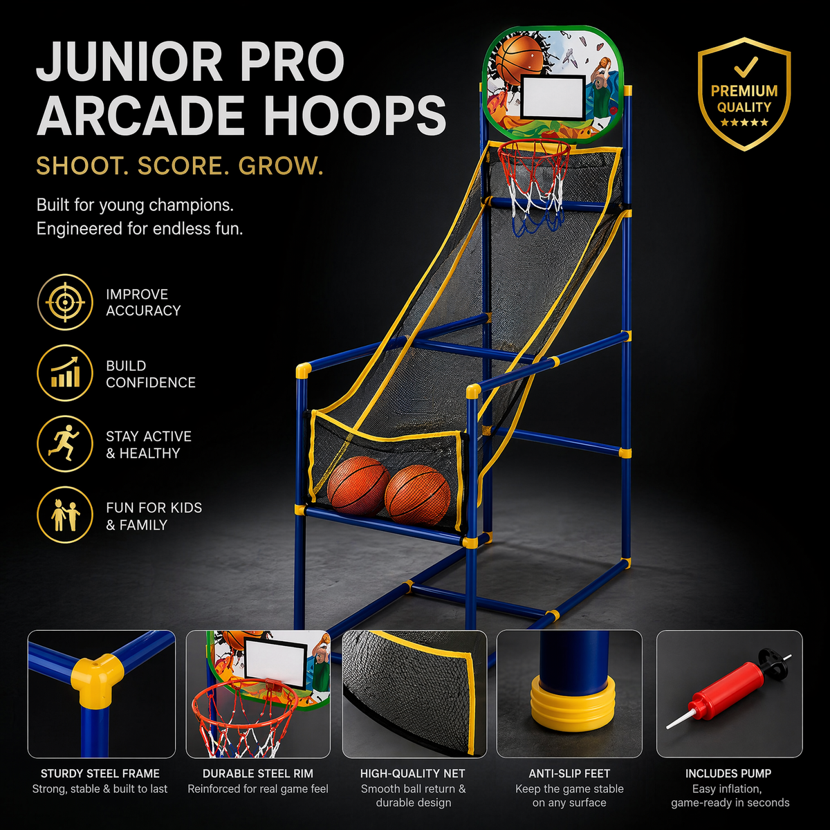 ⏰ NU 50% KORTING!⛹️Snelle verzending 🚚💨Stoere basketbalspel voor binnen voor kinderen met 4 ballen🏀