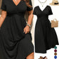 Plus Size V-Hals Midi Jurk™ – Geplooide A-Lijn | Vloeiend Zomerstof | Casual & Elegant