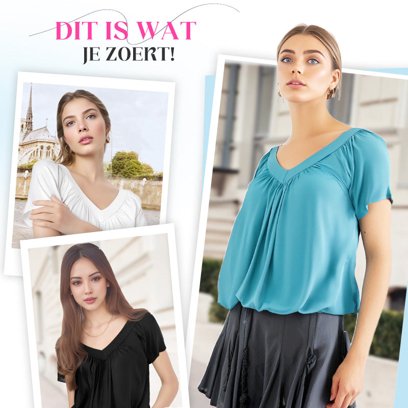 ✨ 50% KORTING 💖 Dames Casual Geplooide V-hals Korte Mouw Top