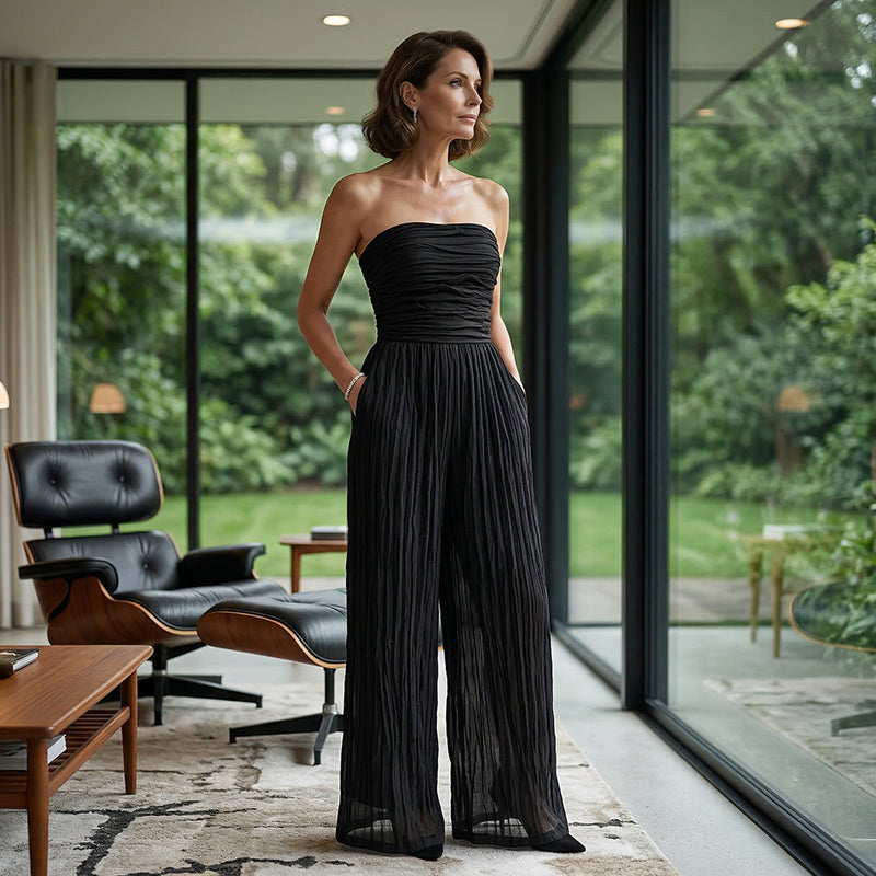 🎁2026 Nieuw binnen 50% KORTING💥🔥🎁Strapless jumpsuit met wijde pijpen en kreukels