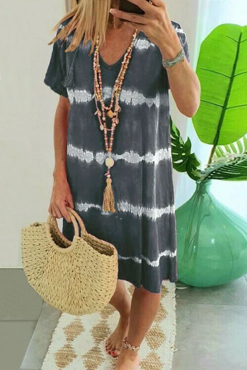 🌷Uitverkoop 50% korting🌸Nieuwe V-hals Tie-Dye Gedrukte Jurken met Korte Mouwen