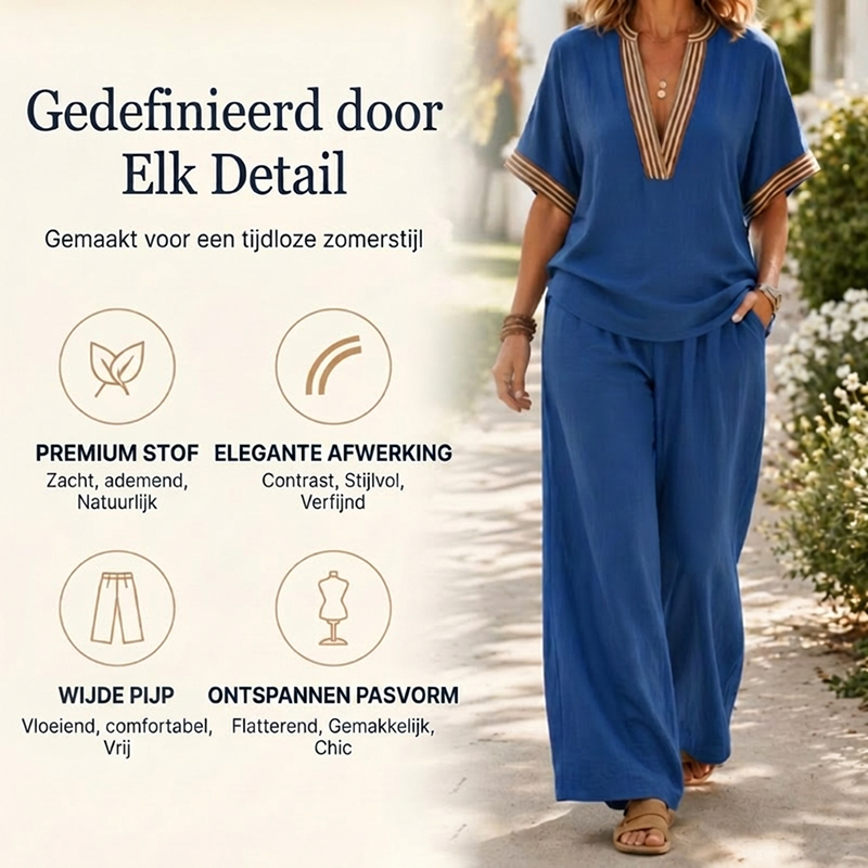 Dames V-hals Top en Wijde Pijp Broek Set