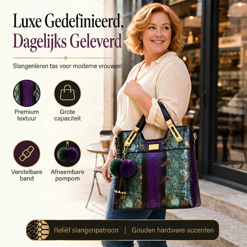 Elegante shopper van PU-leer met slangenprint