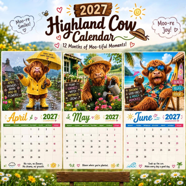 🐮❤️ Bespaar 50% op 2027 kalender – 🖌️ handgetekende stijl, 😂 humoristische tekeningen, 📅 12 maanden vol plezier!