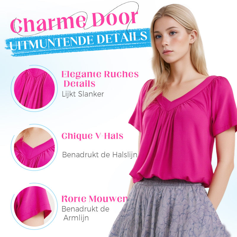✨ 50% KORTING 💖 Dames Casual Geplooide V-hals Korte Mouw Top