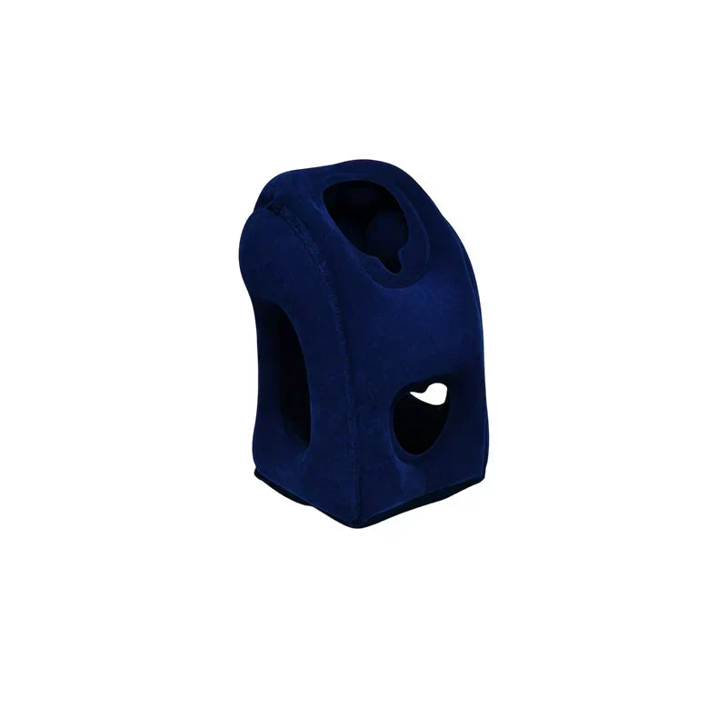 ✈️ TIJDELIJK 50% KORTING! ✨ Opblaasbaar ergonomisch uitgehold reis kussen – PVC-flock, snel op te blazen, met opbergtas