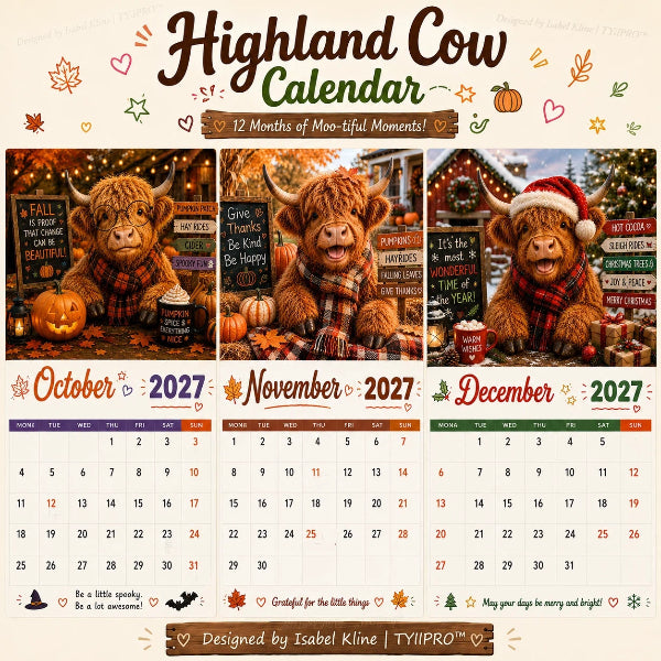 🐮❤️ Bespaar 50% op 2027 kalender – 🖌️ handgetekende stijl, 😂 humoristische tekeningen, 📅 12 maanden vol plezier!