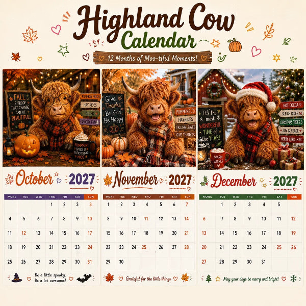 🐮❤️ Bespaar 50% op 2027 kalender – 🖌️ handgetekende stijl, 😂 humoristische tekeningen, 📅 12 maanden vol plezier!