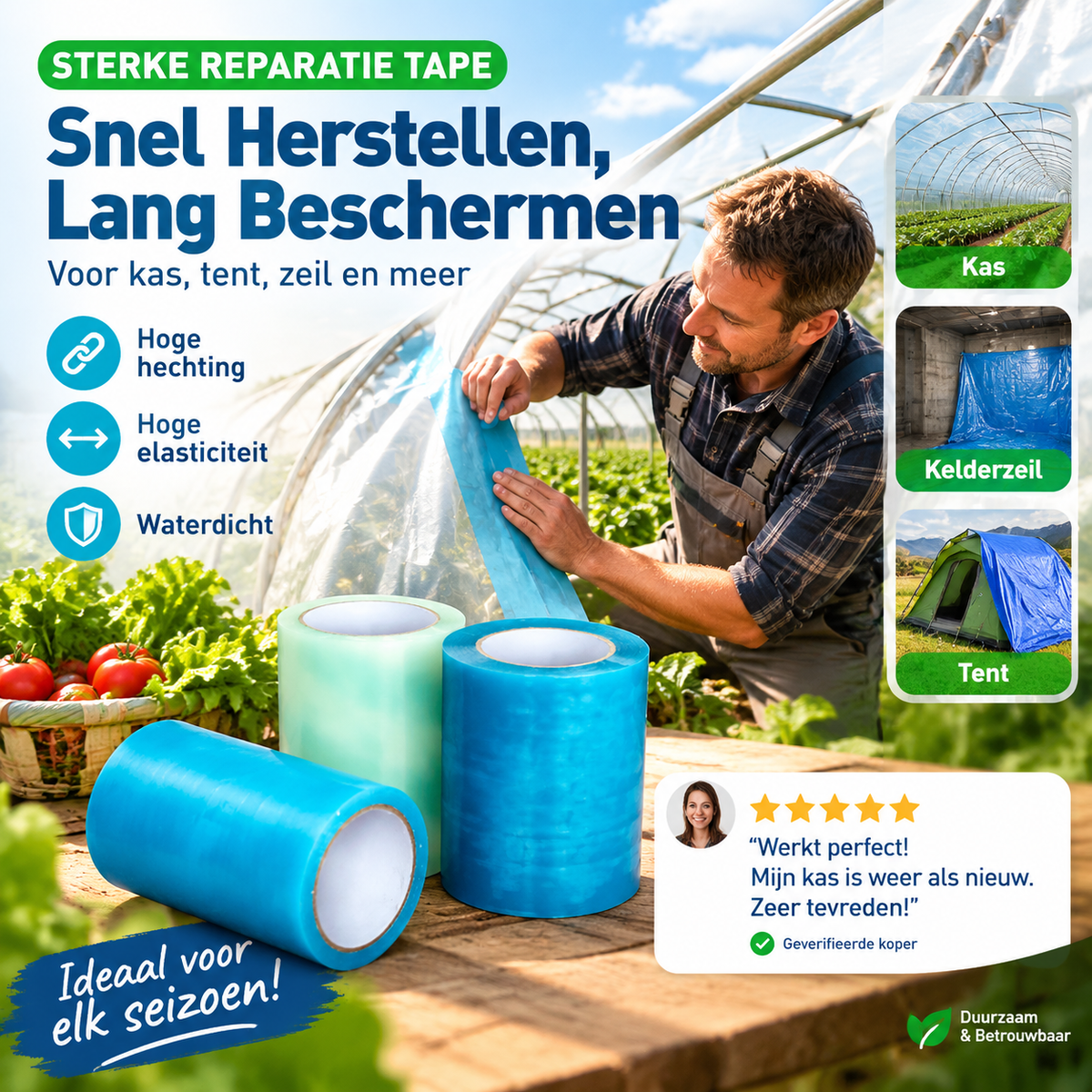 🌱Weerbestendige Reparatietape voor Kassen | Voor Scheuren & Kleine Beschadigingen | Voor Buiten