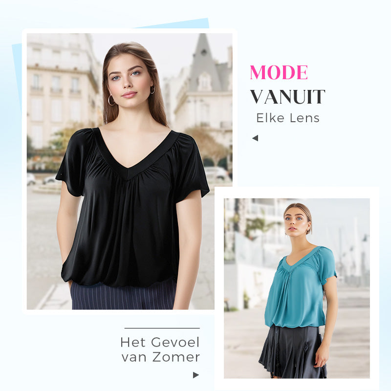 ✨ 50% KORTING 💖 Dames Casual Geplooide V-hals Korte Mouw Top