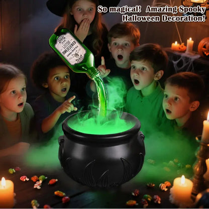 Halloweendecoratie binnen - heksenketel met magische zwevende fles & mistmaker