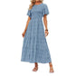 👗Casual damesjurk met bloemenprint, korte mouwen, ruches, hoge taille en zwierige pasvorm
