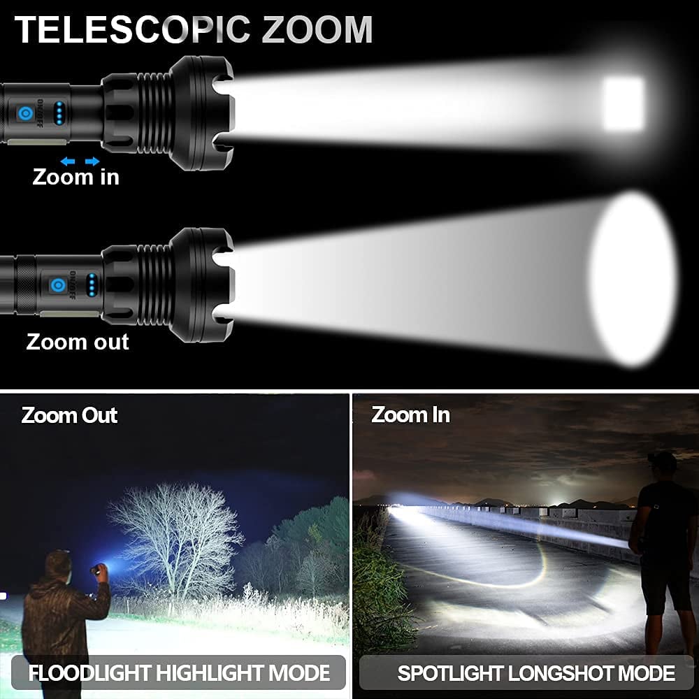 Oplaadbare LED Zaklamp 90000 Lumen – Tactische Zaklamp met Powerbank & 7 Modi