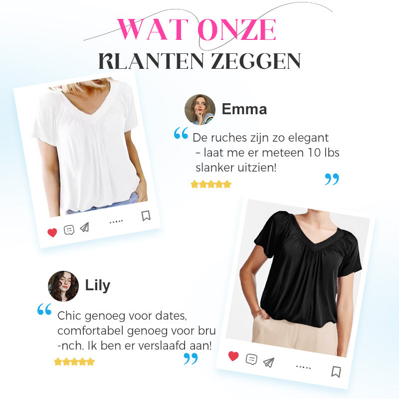 ✨ 50% KORTING 💖 Dames Casual Geplooide V-hals Korte Mouw Top