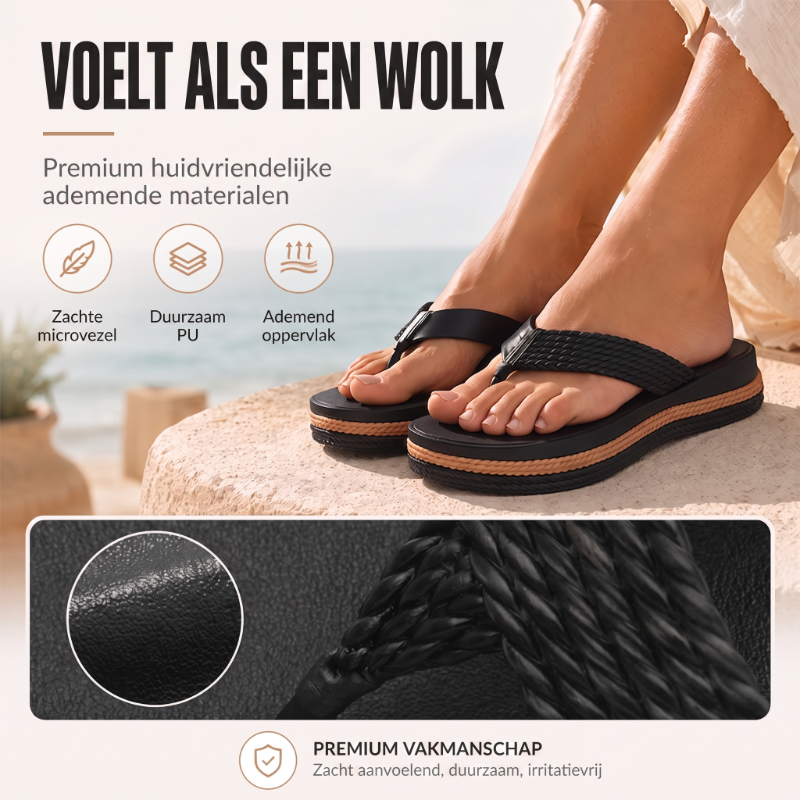 Platform teenslippers met geweven bandje voor dames