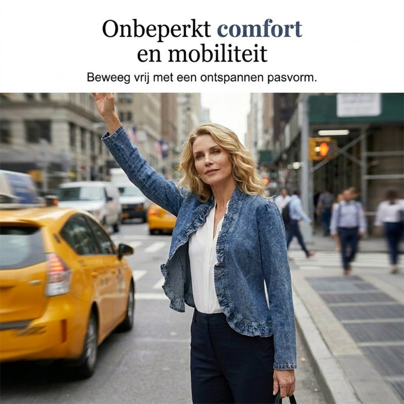 Dames spijkerjack met ruches – open voorkant
