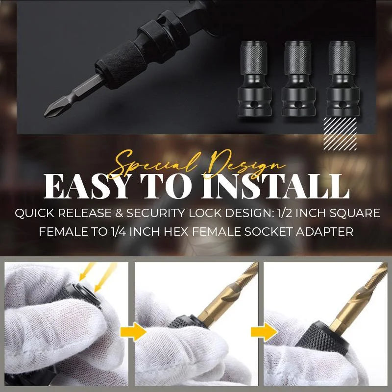 📢📢50% KORTING⏰1/4" Hex Shank Dopsleuteladapter – 1/2" naar 1/4", Snelontgrendeling⚙️