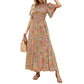 👗Casual damesjurk met bloemenprint, korte mouwen, ruches, hoge taille en zwierige pasvorm