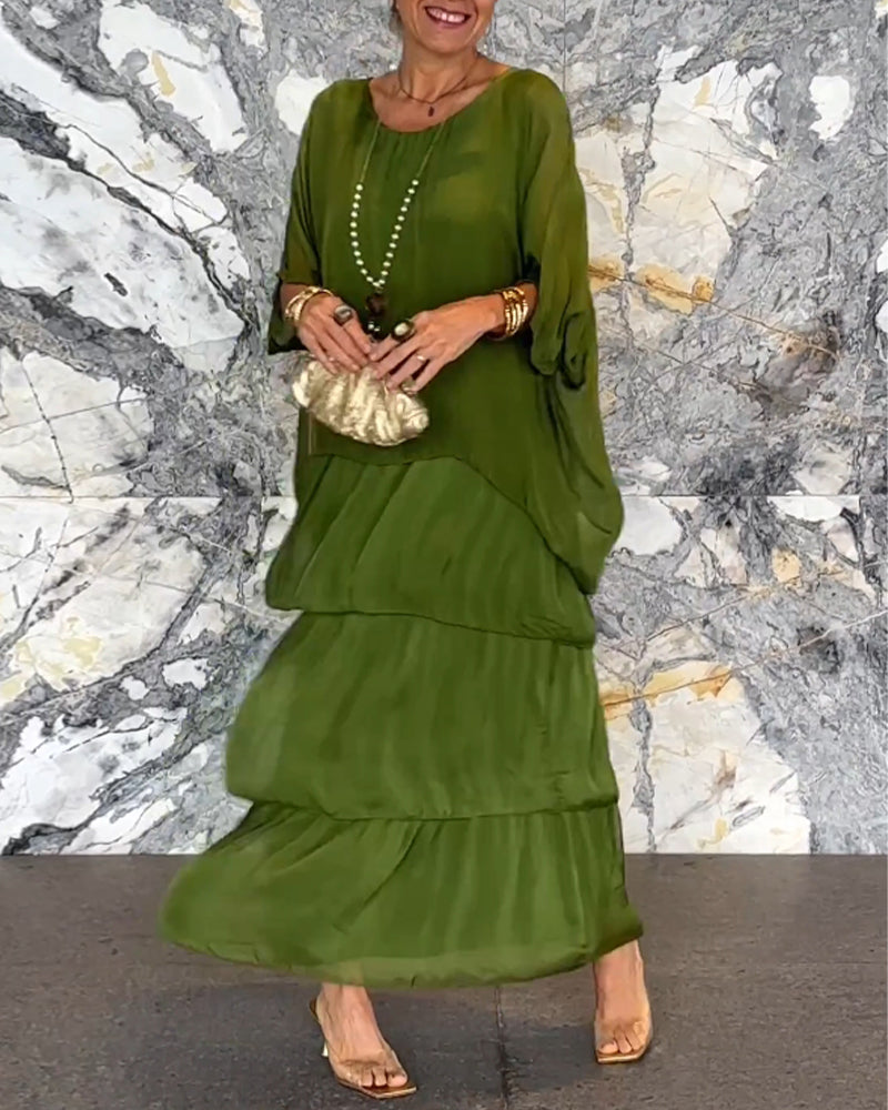 💐Elegante Nederlandse stijl: Vleermuismouwjurk - Vloeiend en romantisch om te dragen!🌸Elegant, comfortabel en tijdloos – Jouw nieuwe favoriet voor elke gelegenheid